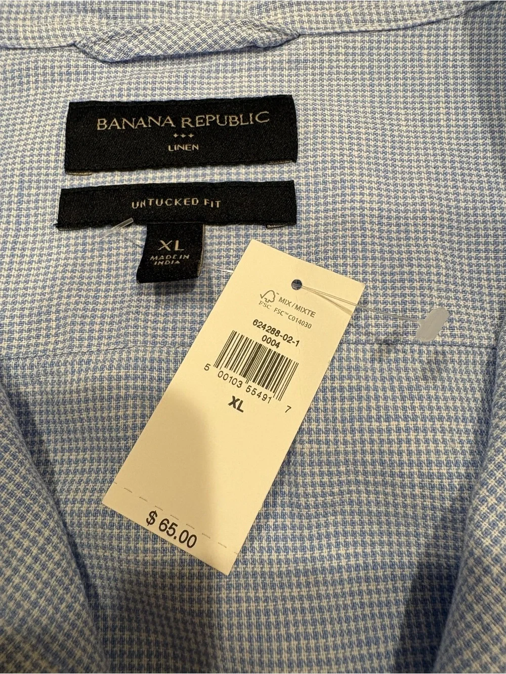 Banana Republic NWT Linen Blend Slim Fit Untucked Shirt Button Down XL